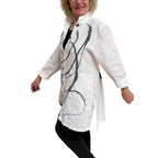 Hand-Painted White Linen Jacket with Vintage Buttons