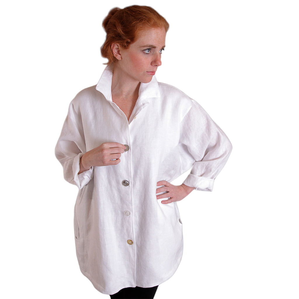 White Linen Oversized Jacket A-Line Vintage Buttons | Engayla