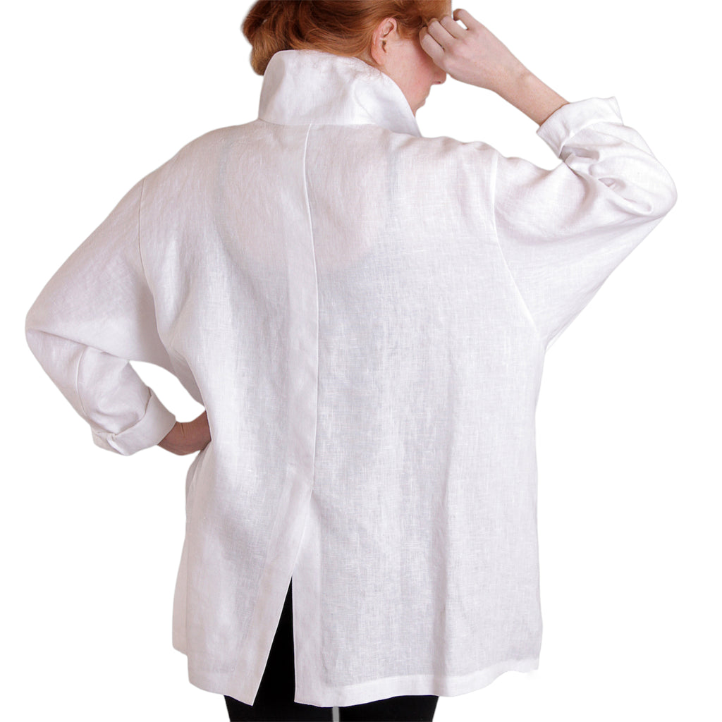 White Linen Oversized Jacket A-Line Vintage Buttons | Engayla
