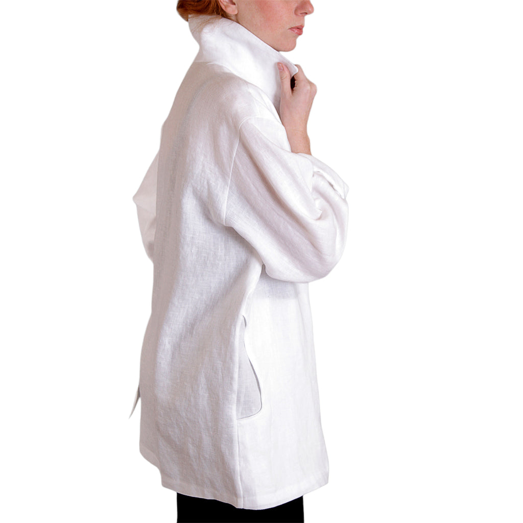 White Linen Oversized Jacket A-Line Vintage Buttons | Engayla