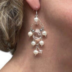 White Pearl Crystal Quartz Sterling Silver Chandelier Earrings Engayla