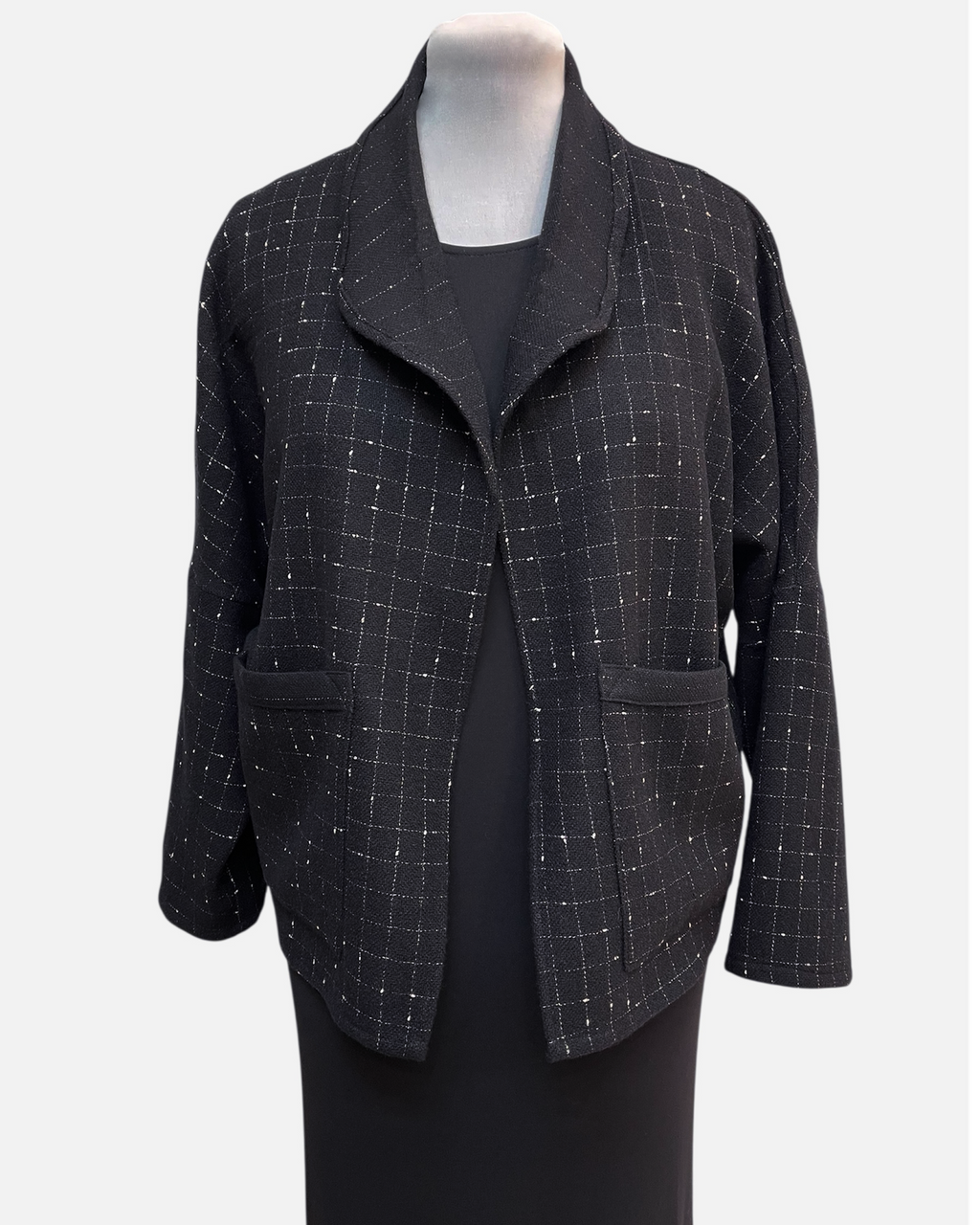 Black White Windowpane Wool Jacket Relaxed Fit | Engayla