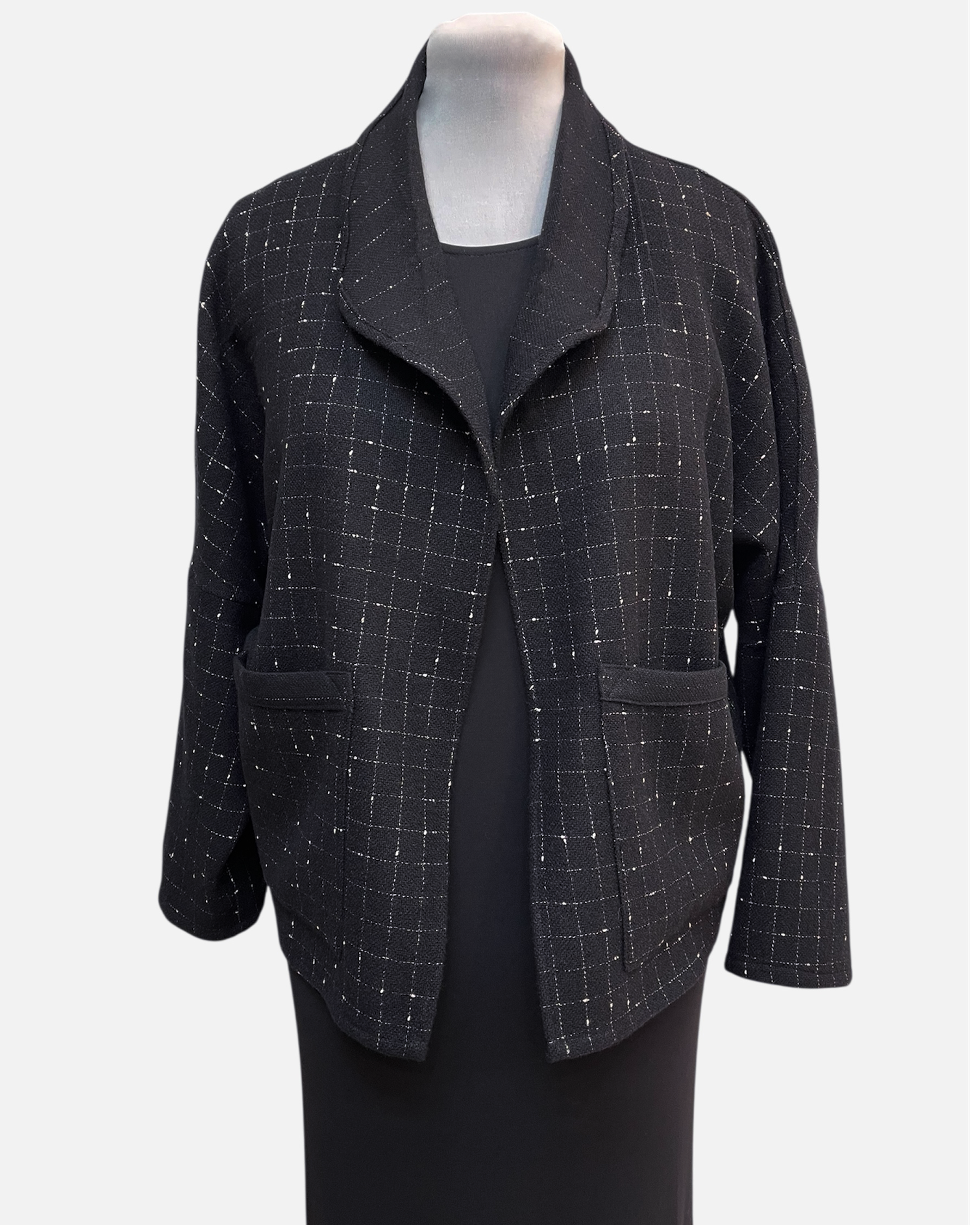Black White Windowpane Wool Jacket Relaxed Fit | Engayla