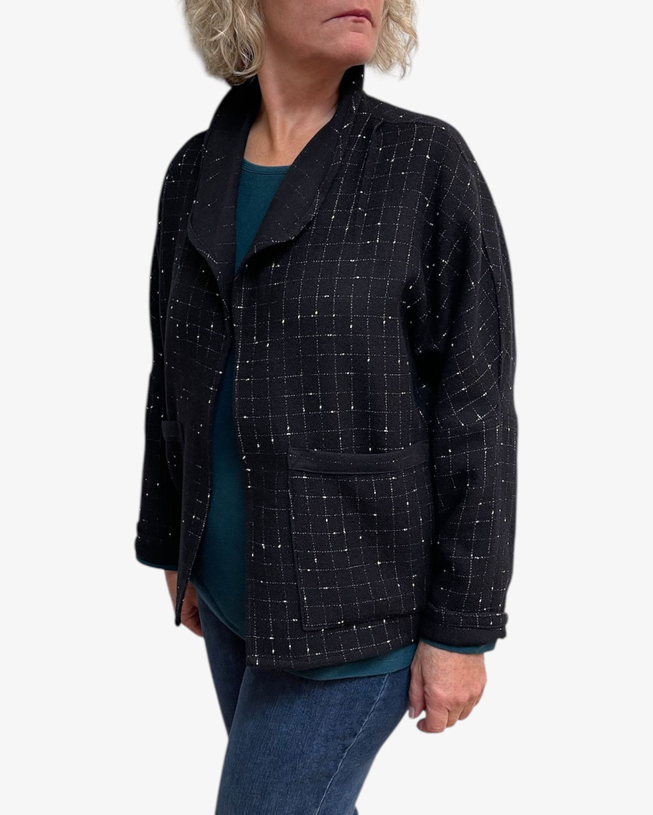 Black White Windowpane Wool Jacket Relaxed Fit | Engayla