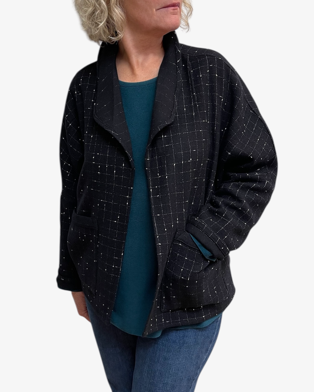 Black White Windowpane Wool Jacket Relaxed Fit | Engayla