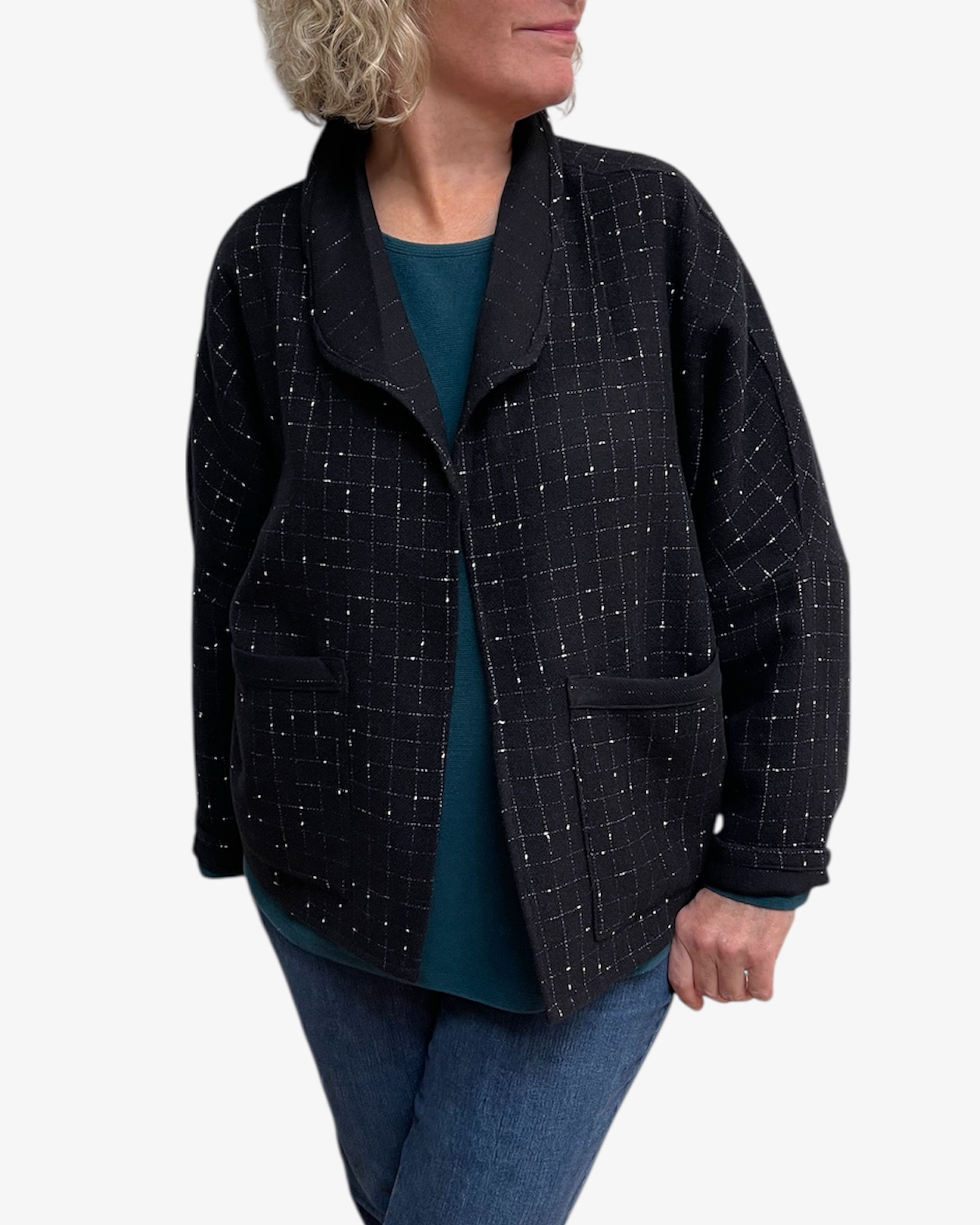 Black White Windowpane Wool Jacket Relaxed Fit | Engayla