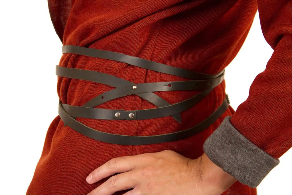 Black Leather Wrap Belt Four-Wrap Steel Ball Snap | Engayla