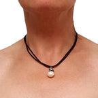 Freshwater Pearl Leather Cord Necklace Silver Wrapped | Engayla