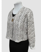 White Linen Bolero Jacket Mudcloth Block Print Brown | Engayla