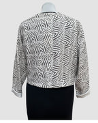 White Linen Bolero Jacket Mudcloth Block Print Brown | Engayla