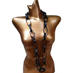 Black Leather Loop Necklace 25 Inch Silver Rivets | Engayla