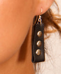 Black Leather Statement Earrings Steel Rivets Lightweight, handmade in Seattle by Angela Ehrig