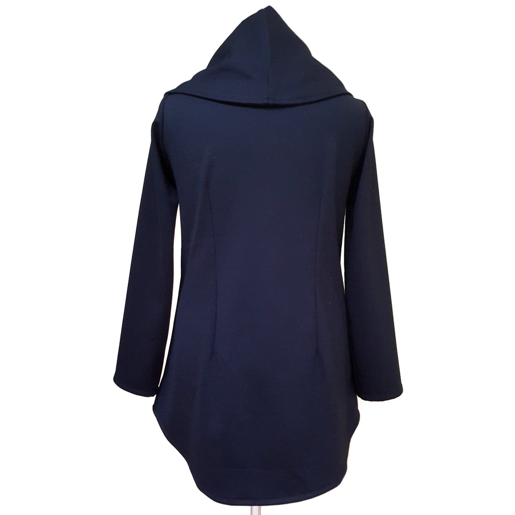 Black Knit Asymmetrical Moto Jacket Silver Zip Tencel | Engayla