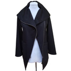 Black Knit Asymmetrical Moto Jacket Silver Zip Tencel | Engayla