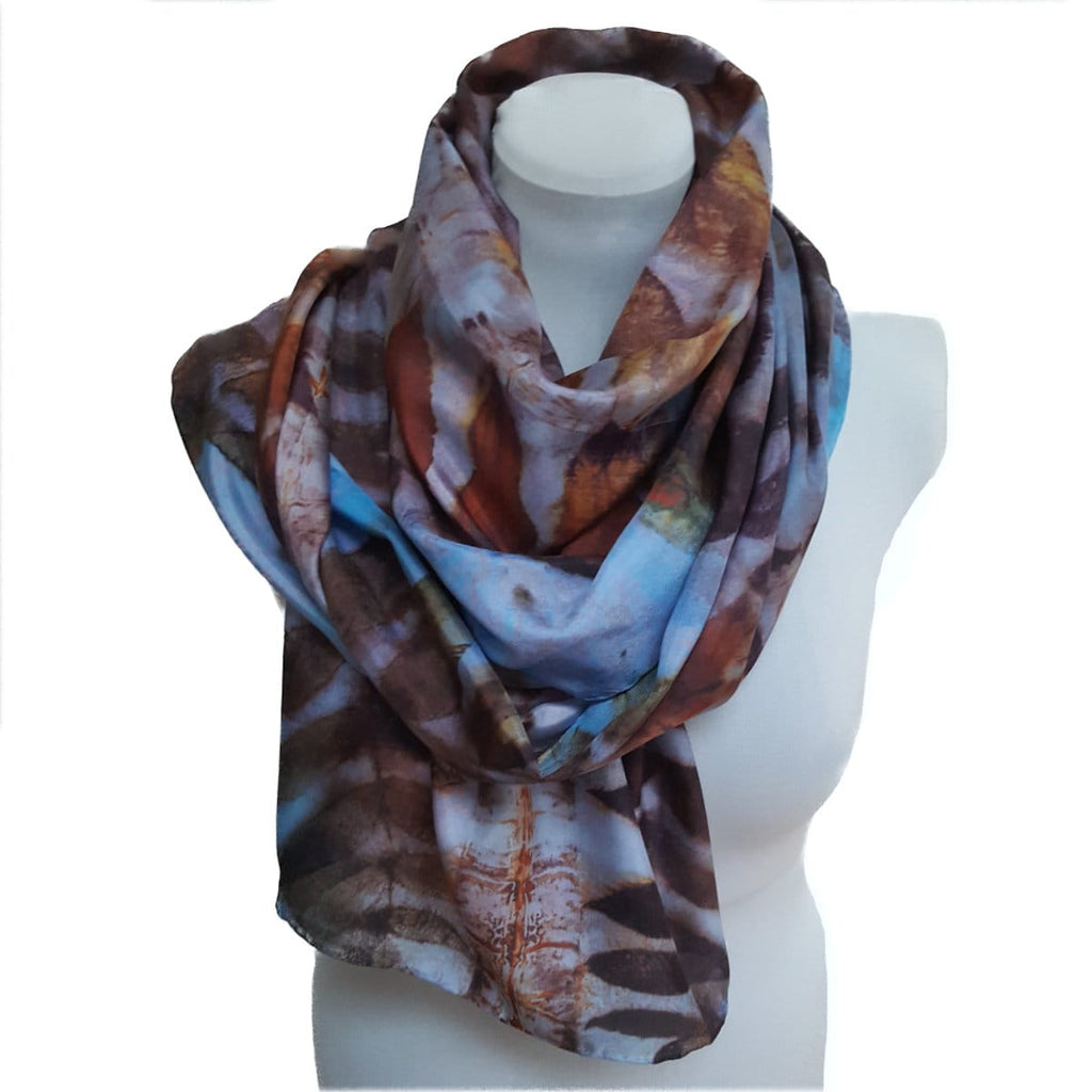 Blue Maroon Eco Print Silk Scarf Black Walnut Botanical | Engayla