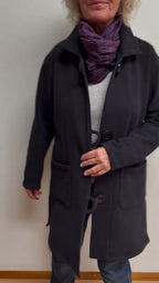 Charcoal Hand-Dyed Cotton Fleece Long Jacket Button Loop | Engayla