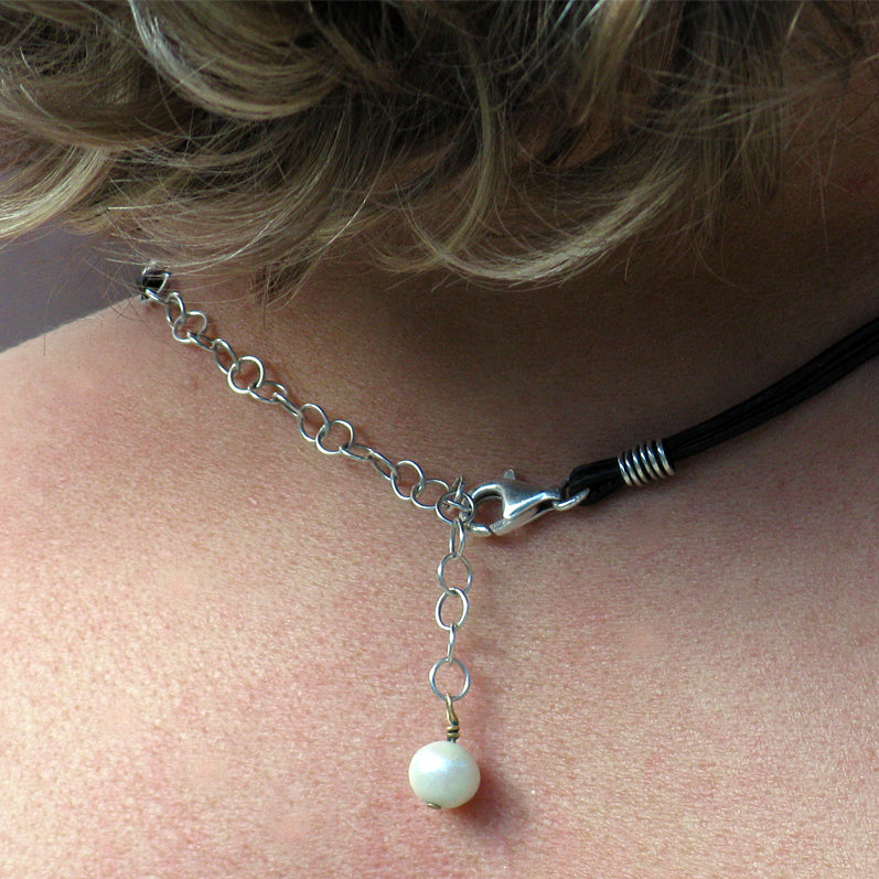 Freshwater Pearl Leather Cord Necklace Silver Wrapped | Engayla