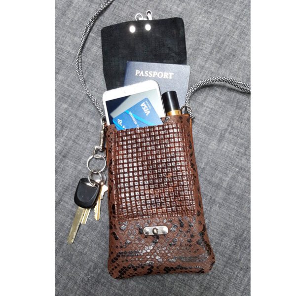 Brown black leather cellphone purse