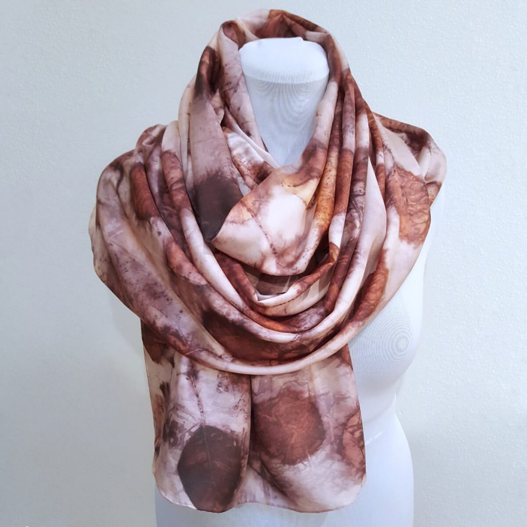 Eco printed silk scarf with smokebush