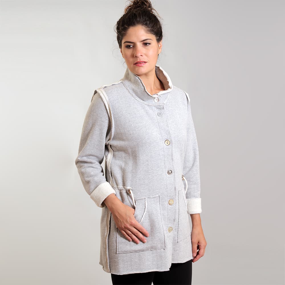 Grey cotton fleece drawstring jacket