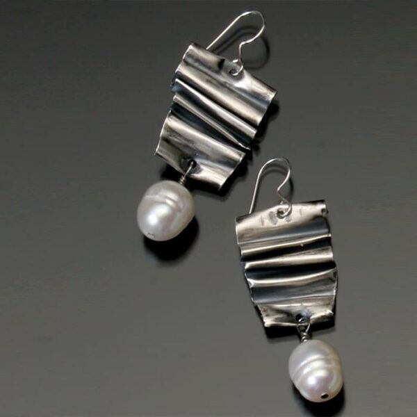 Freeform sterling earrings with pearl dangle
