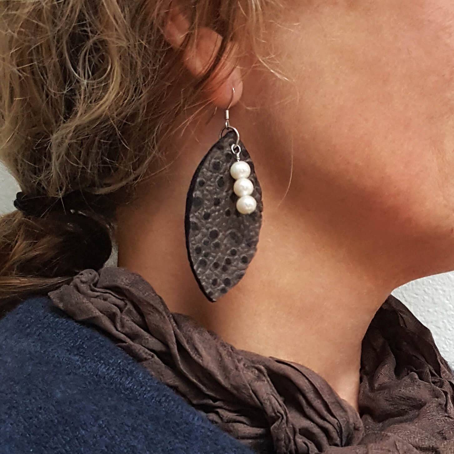 Johanna Gaines leather leaf earrings