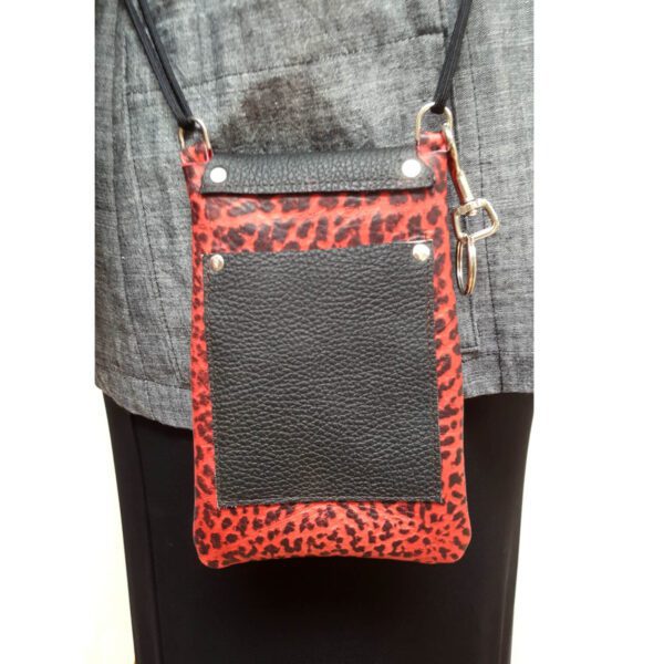 Red black leather cellphone purse