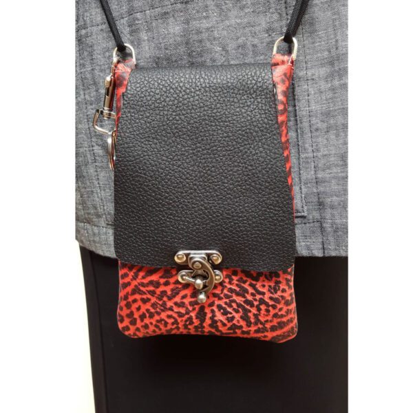 Red black leather cellphone purse