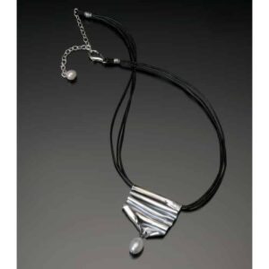 Freeform sterling with pearl pendant necklace