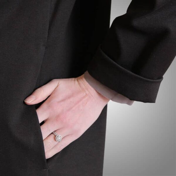 Black yoga jacket with large silver snaps