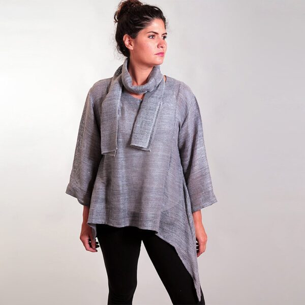 Silver asymmetrical mesh silk tunic
