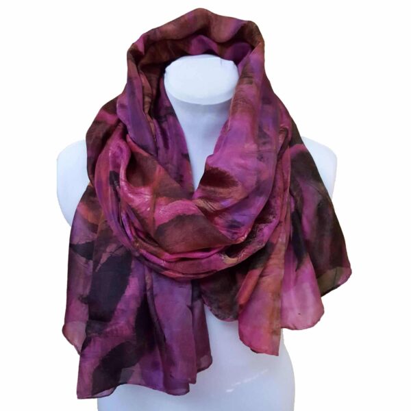 Eco dyed black walnut on pink large silk scarf