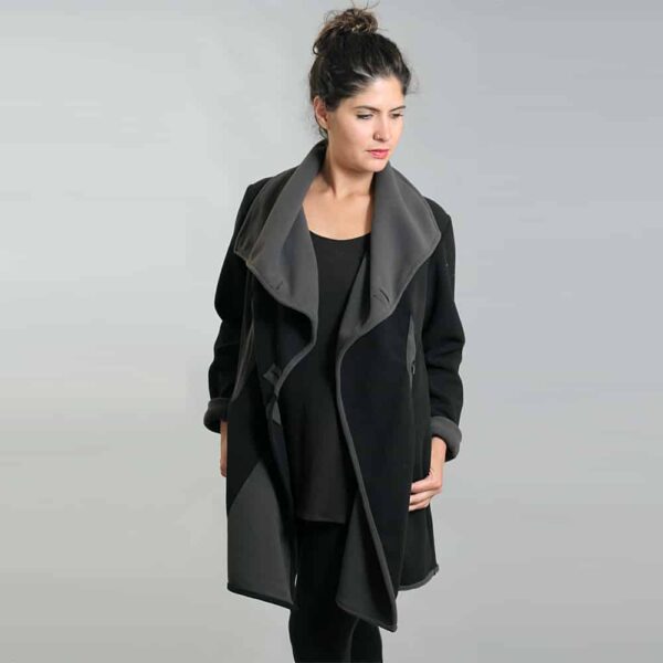 Black grey fleece drape jacket