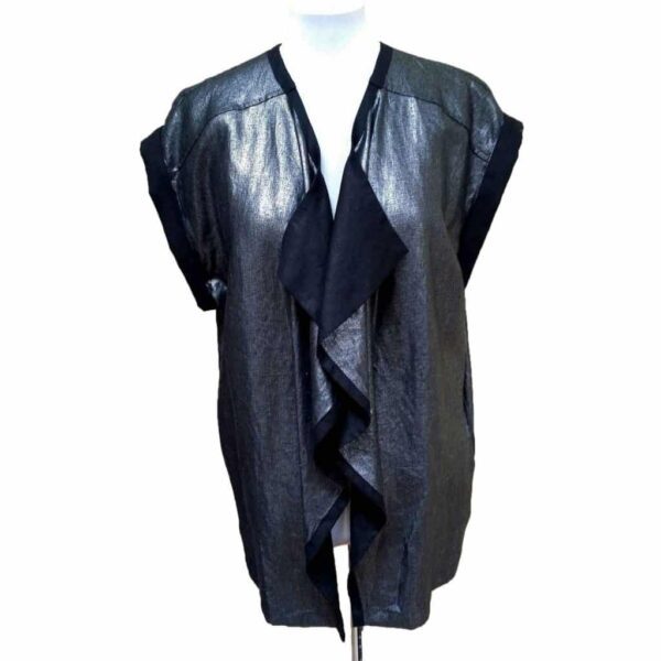 Black silver linen vest