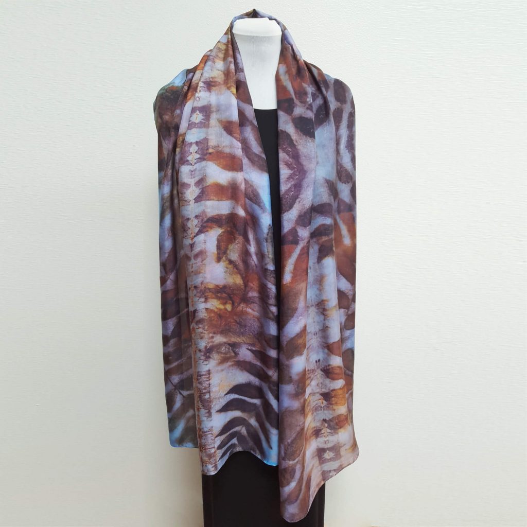 Eco printed silk scarf with black walnut and blue | Shop now at Engayla ...