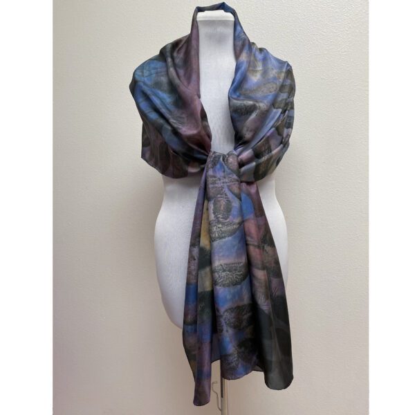Eco printed silk scarf with black walnut on blue and purple | Shop now ...