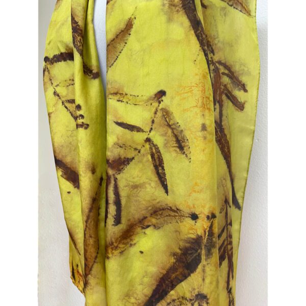 Eco printed chartreuse green silk scarf with fireweed (reproduction)