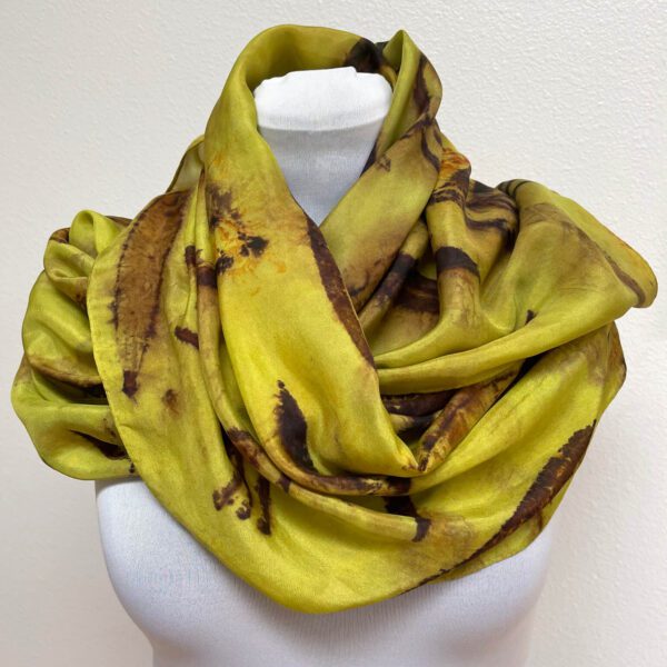 Eco printed chartreuse green silk scarf with fireweed (reproduction)