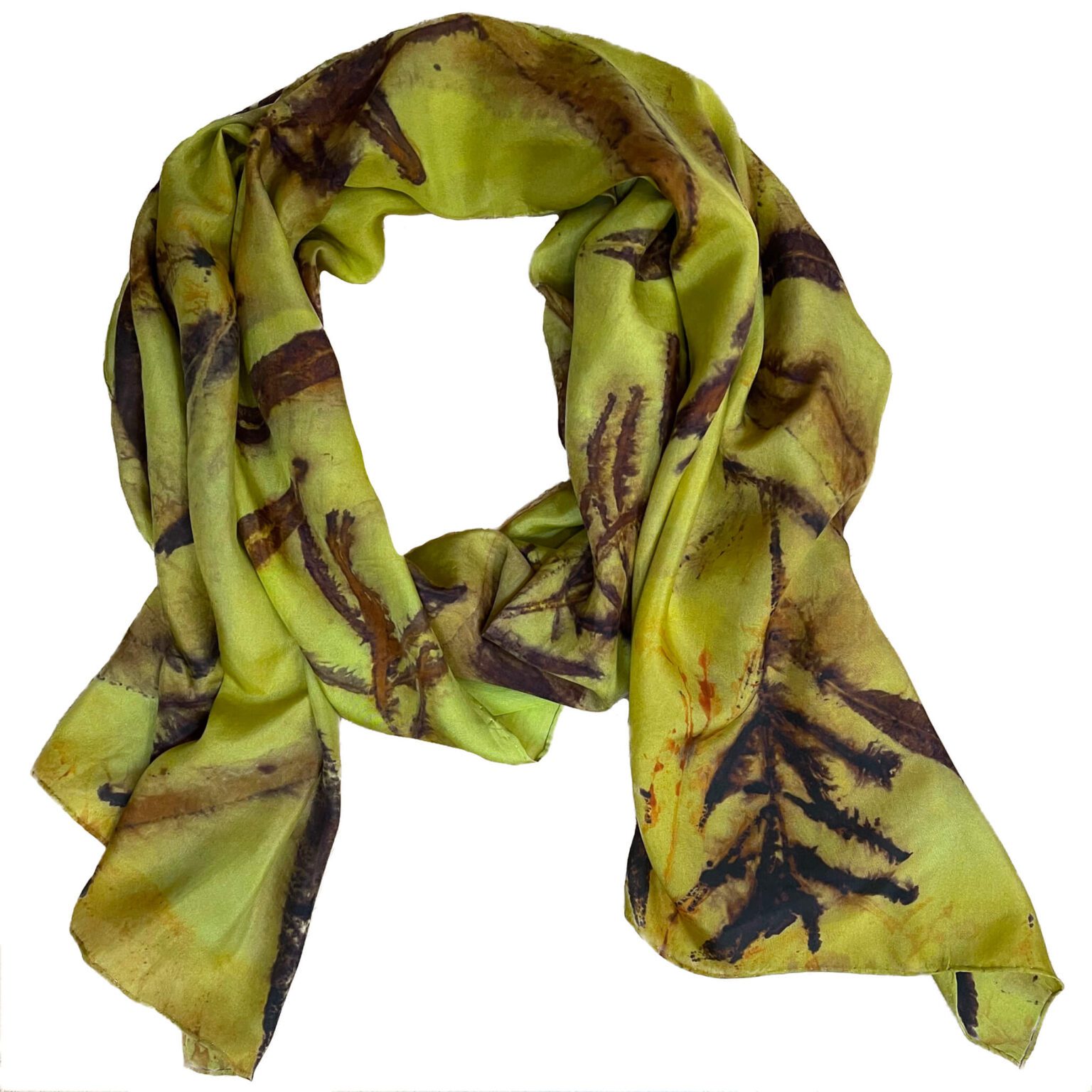 Eco printed chartreuse green silk scarf with fireweed | Shop now at ...