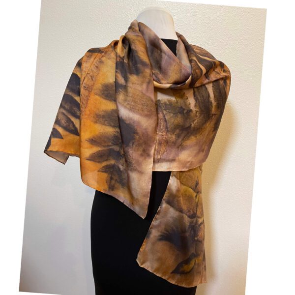 Eco printed silk scarf with black walnut and rust (reproduction)