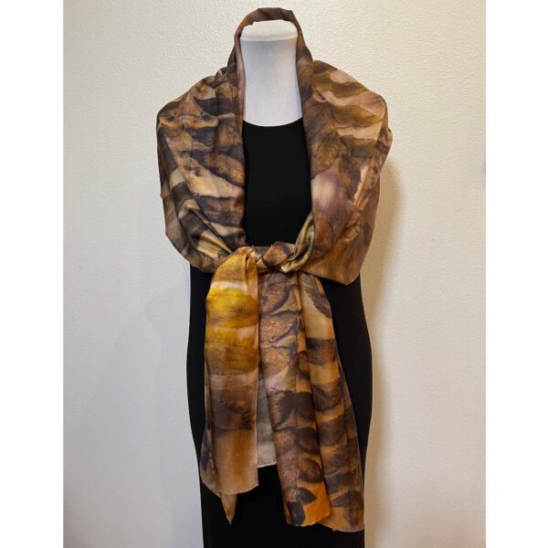 Eco printed silk scarf with black walnut and rust (reproduction)