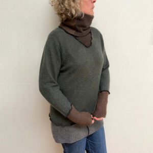 Upcycled green brown grey cashmere sweater
