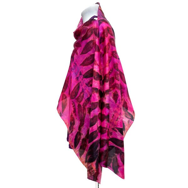 Eco-printed pink silk poncho