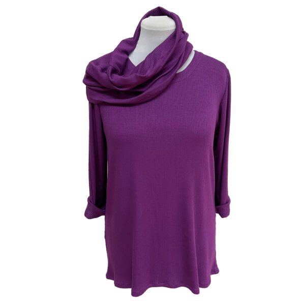 Purple tencel knit cowl tunic