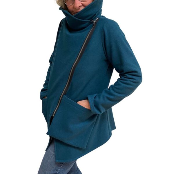 Teal wool asymmetrical zipper jacket
