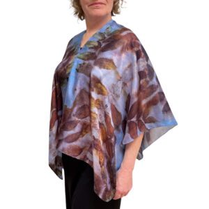Eco printed blue brown silk poncho