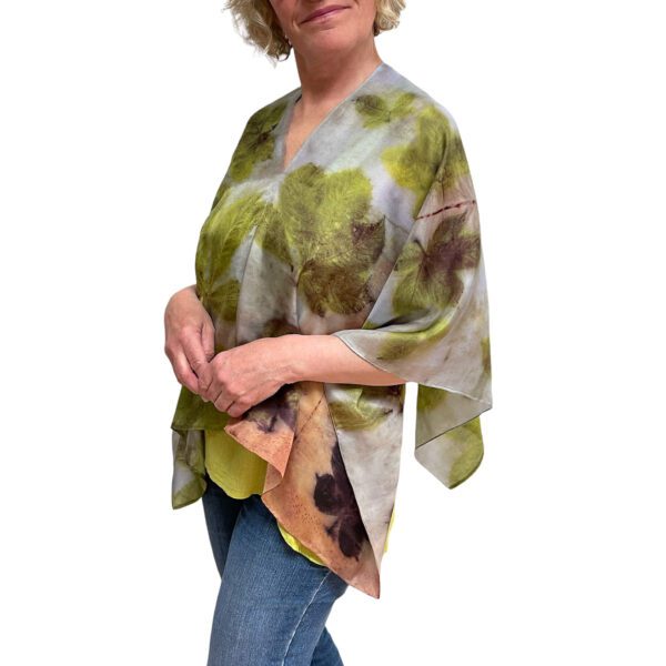 Eco printed chestnut silk poncho