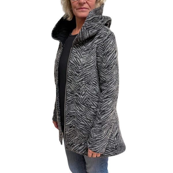 Long wool gray black hoodie zipper jacket