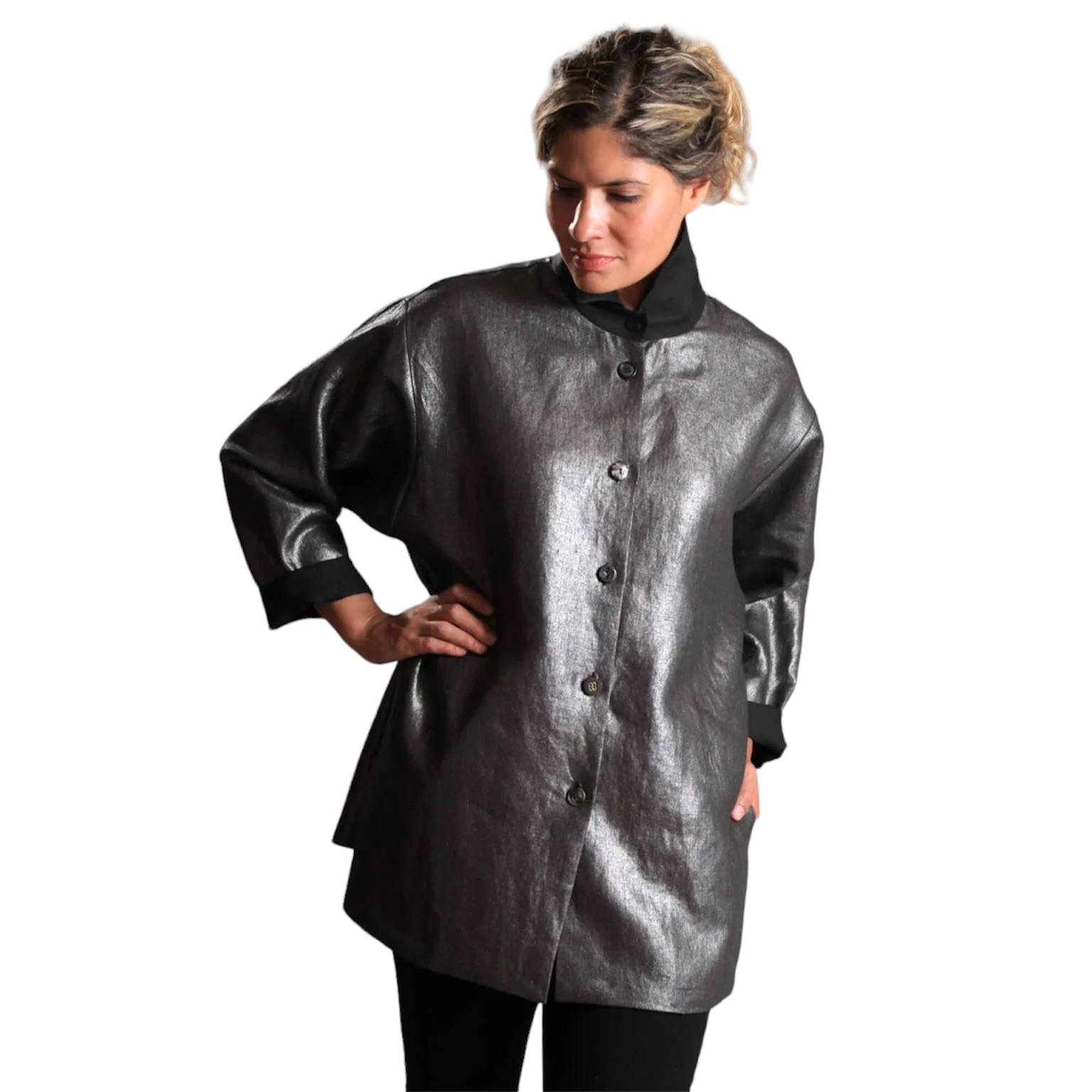Black silver linen shirt jacket