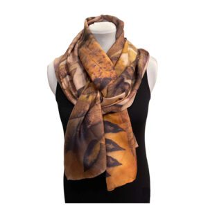 Eco printed silk scarf with black walnut and rust